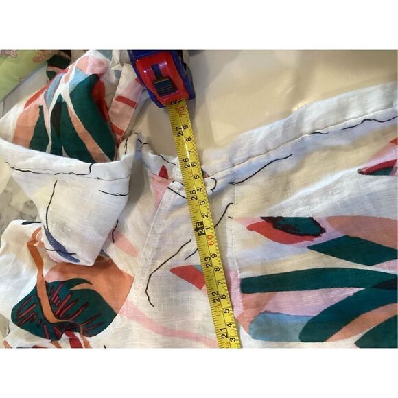 Cynthia Rowley 100% Linen Top Tunic Sz 2X Roll Tab Sleeve Tropical - Picture 10 of 10